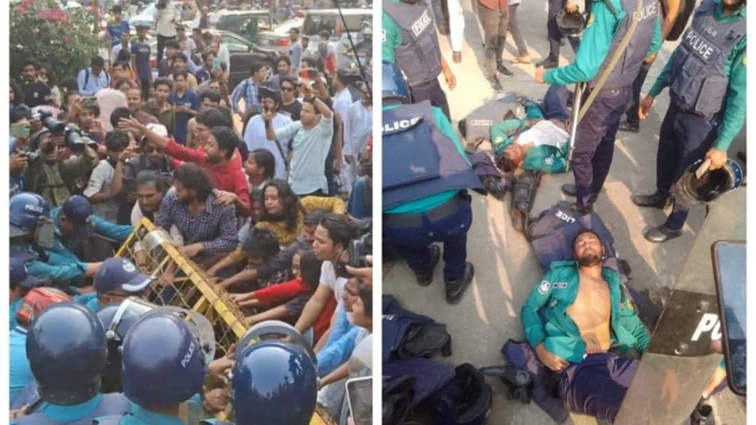 ইন্টারকন্টিনেন্টাল মোড়ে ধর্ষণবিরোধী বিক্ষোভকারীদের সাথে পুলিশের সংঘর্ষ