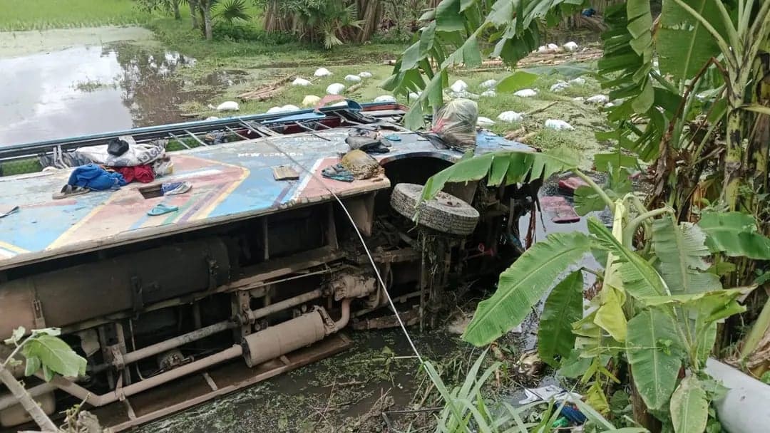 ফরিদপুরে ট্রাকের সঙ্গে সংঘর্ষে বাস উল্টে খাদে, ১৯ জন আহত