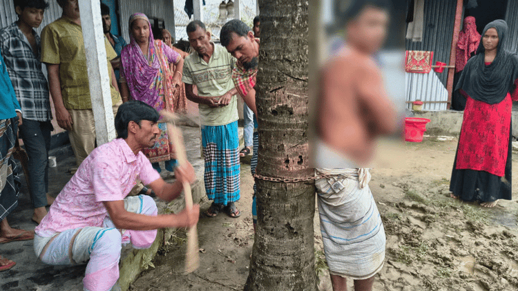 টাকা ও জমি বুঝে নিতে গিয়ে শ্বশুরবাড়িতে নির্যাতনের শিকার প্রবাসী,  গাছে বেঁধে মারধর