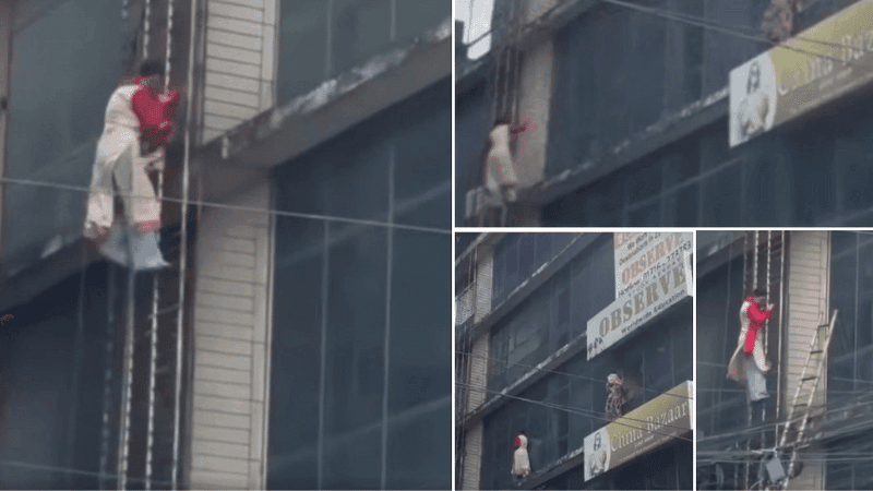 ধানমন্ডির বহুতল ভবনে আগুন, পাইপ বেয়ে নামলেন নারী