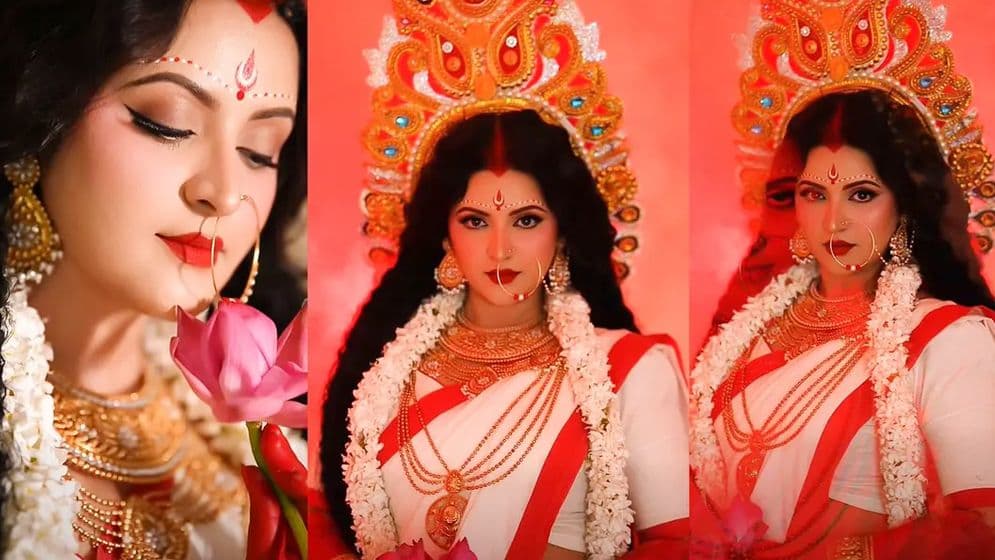 দেবী দুর্গার রূপে ঐশ্বরিক আবহে পরীমনি