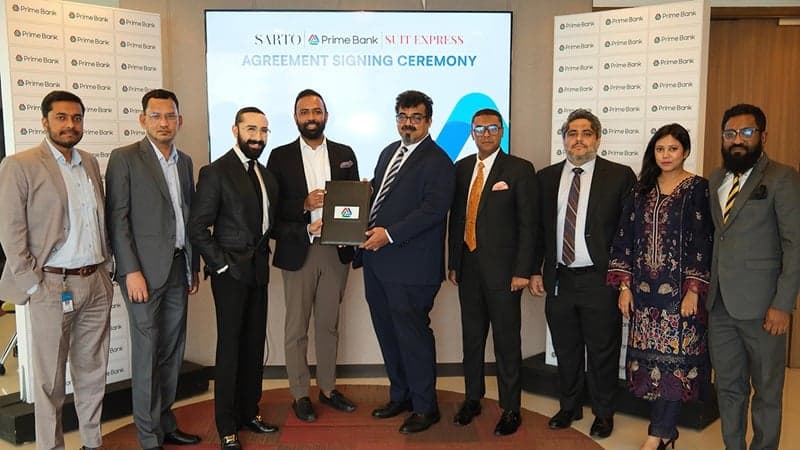 প্রাইম ব্যাংক ও সার্টো ও স্যুট এক্সপ্রেস-এর মধ্যে চুক্তি স্বাক্ষর