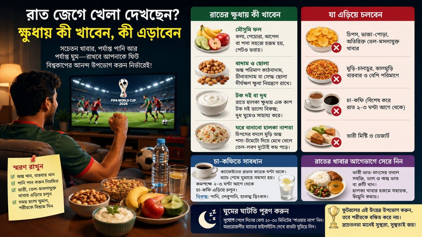 রাত জেগে খেলা দেখছেন; ক্ষুধায় কী খাবেন, কী এড়াবেন