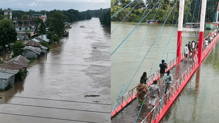 কাপ্তাই হ্রদের পানিতে ডুবল ঝুলন্ত সেতু, বাঘাইছড়ির নিম্নাঞ্চল প্লাবিত