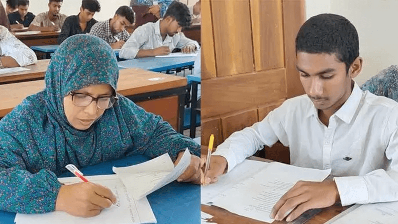 একসঙ্গে এসএসসি পরীক্ষা দিচ্ছেন মা ও ছেলে
