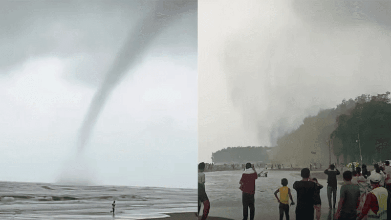 কক্সবাজার সৈকতে হঠাৎ টর্নেডো, আতঙ্কে ছোটাছুটি পর্যটকদের